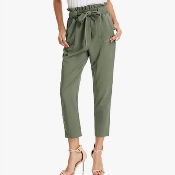 Ashley Stewart Women's Olive Green Paperbag Waist Pants Size 20 - Picture 1 of 7